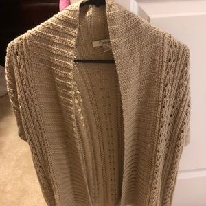Hip length tan soft cardigan sweater